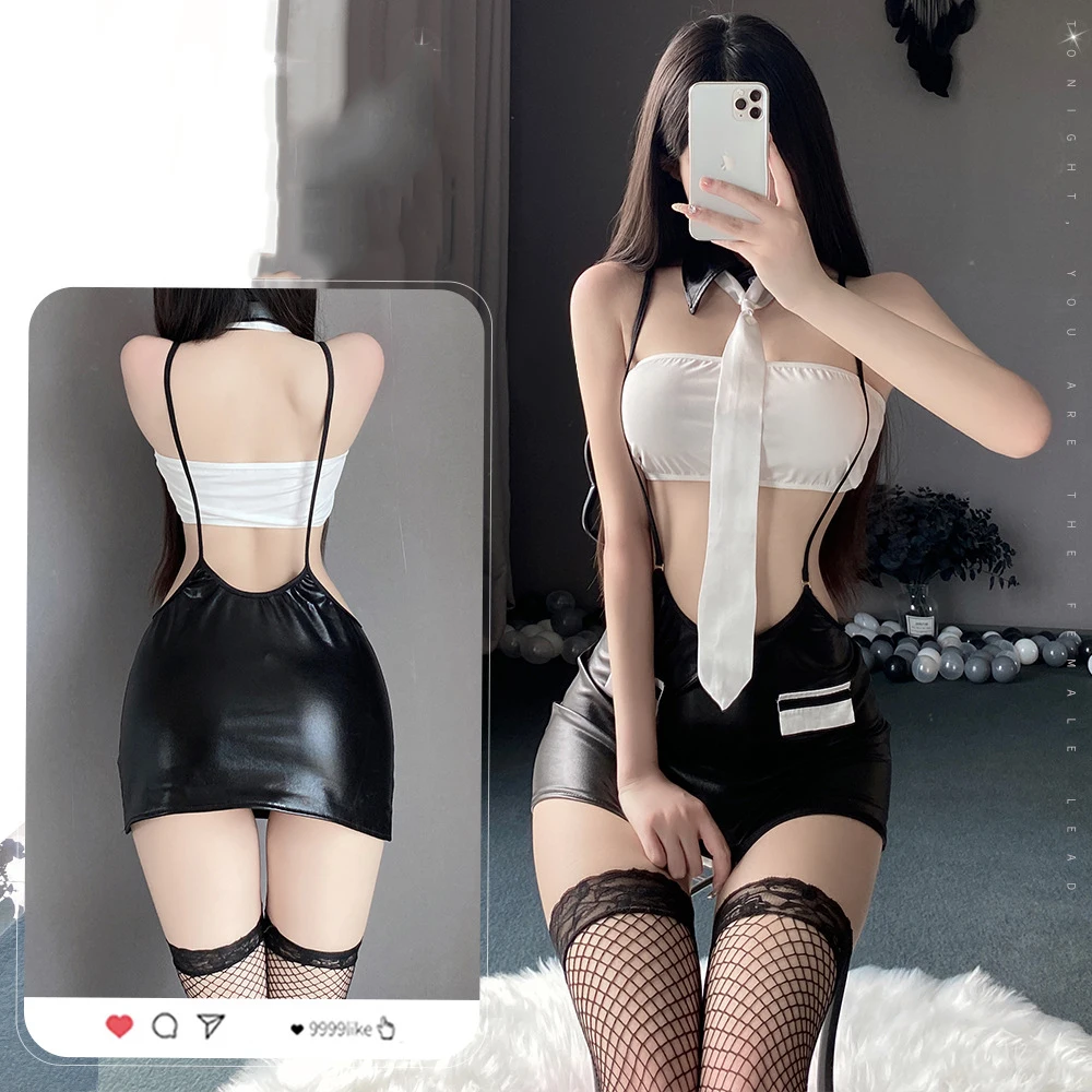 

Babydolls Tight Fitting Chest Hugging Short Hip Hugging Skirt Made of Leather Sexy Hot Sexy Tоy Couples 2025 Sexy Pajamas Woman