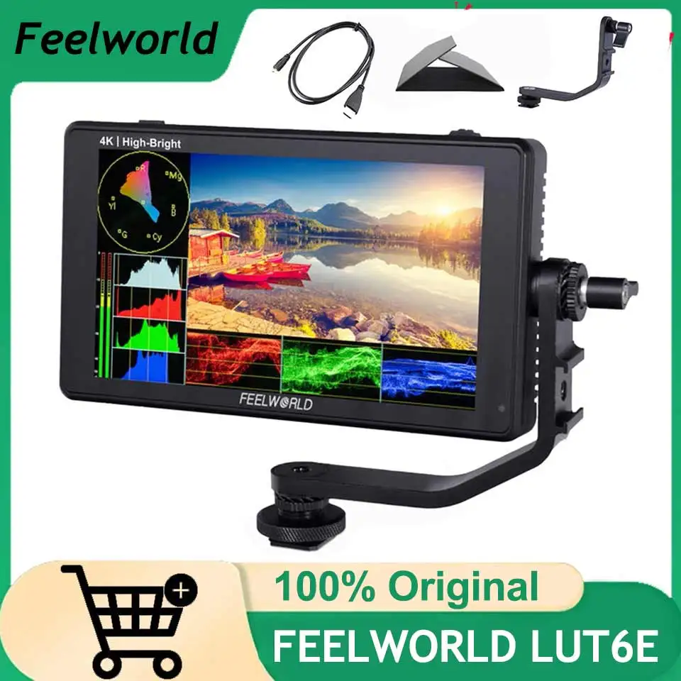 

FEELWORLD LUT6E Полевой монитор DSLR-камеры с сенсорным экраном, 6 дюймов, 1600 нит, 3D LUT, Full HD1920x1080IPS для карданной установки, Youtube