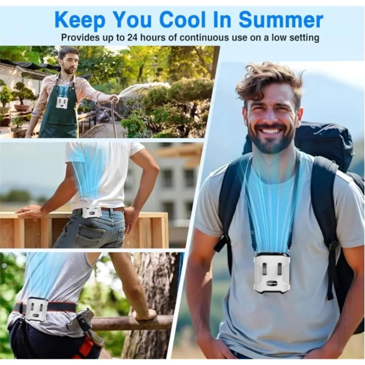 A32I Waist Fan Clip on Shirt Belt Body Wearable Hand-Free Rechargeable Battery Powered Fan with 3 Speed for Camping Travel