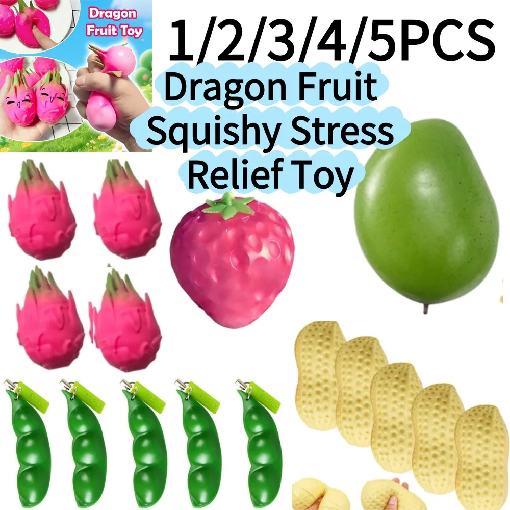 Juguete Antiestrés de Pitaya, 1/2/5 Piezas, Diseño Realista y Adorable, Juguete Sensorial para Apretar, Portátil y Compacto para el Hogar