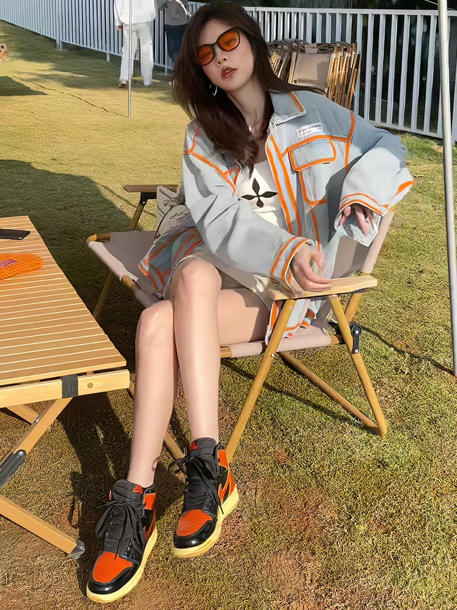 

Women's Casual Loose Denim Jaet Spring Autumn New Sle plus Size Color Blo Retro Hong Kong Sle Trendy ort Coat