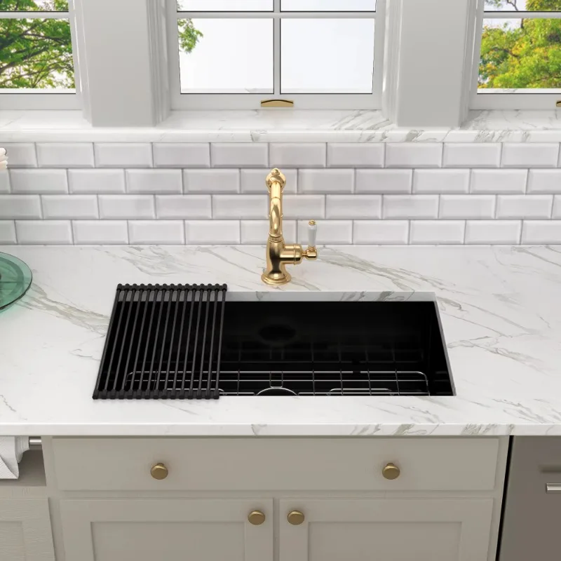 

16 Gauge 304 Stainless Steel 33x19 Inch Single Bowl Kitchen Sink Black Undermount Installation With Free Shipping US Warehouse