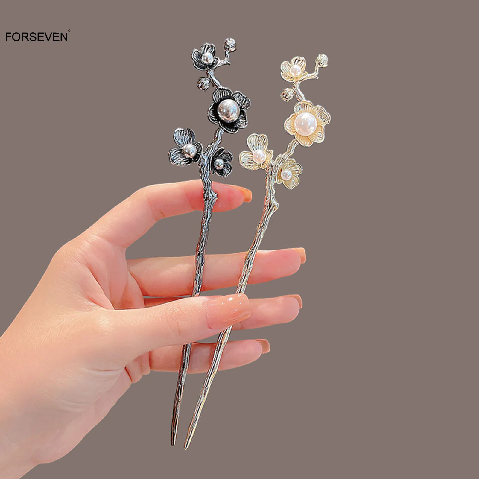 Gold/Silver Color Alloy Hair Sticks Forks for Women Girlfriend Headdresses Flower Pearls Headpieces Hair Bun Maker Jewelry