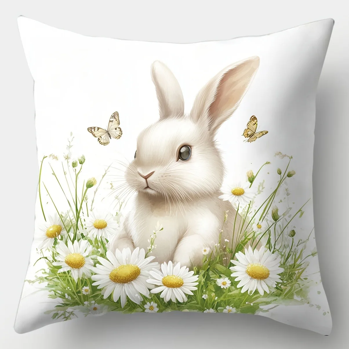 Funda de almohada decorativa de Pascua feliz, decoración festiva para el hogar, flor, mariposa, conejo, huevo, estampado, funda de cojín para sofá y sala de estar