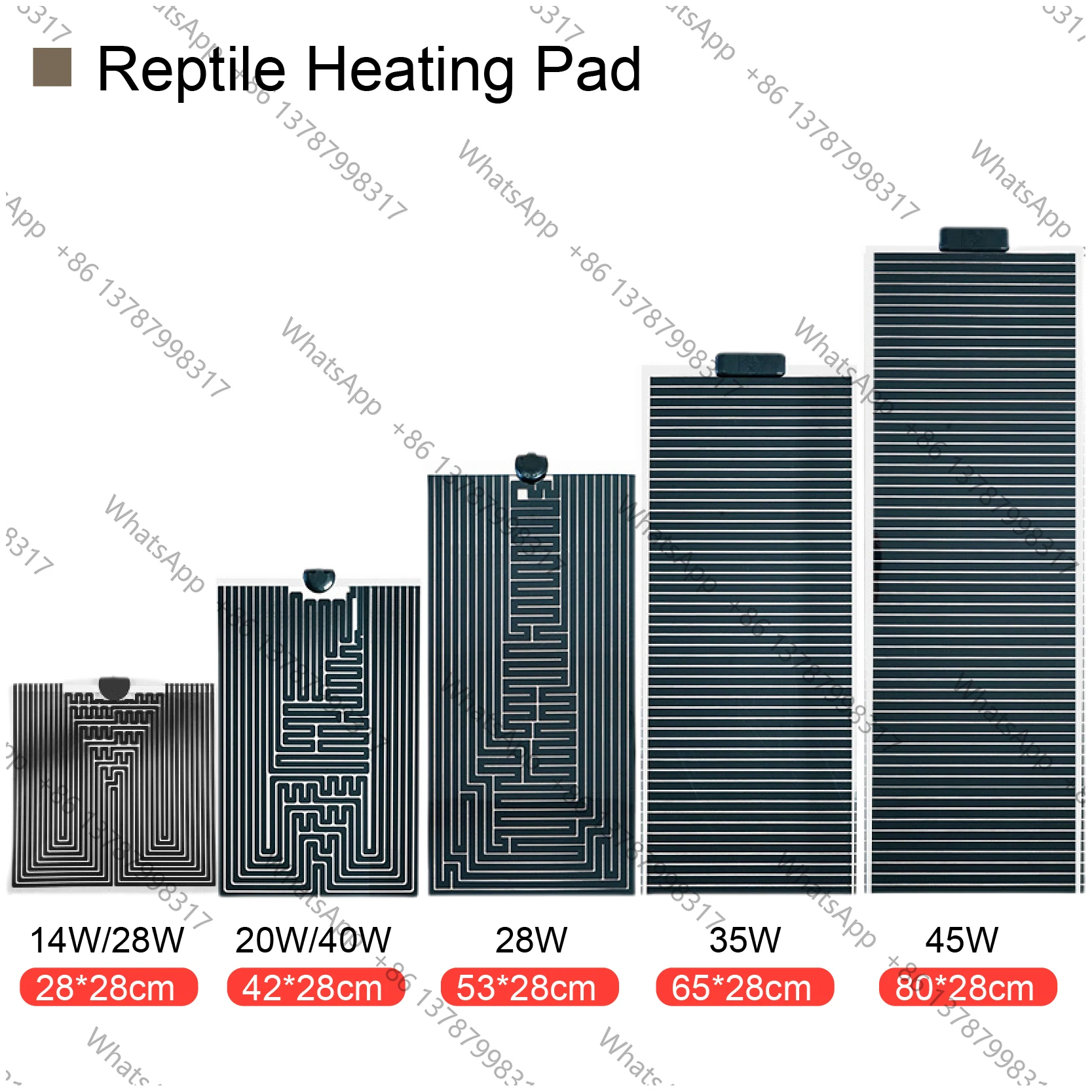 5-78W Reptile Heat Pad with 10 Level Adjustable Temperature Under Tank Heater for Turtle Lizard Snake US UK EU AU JP Plug