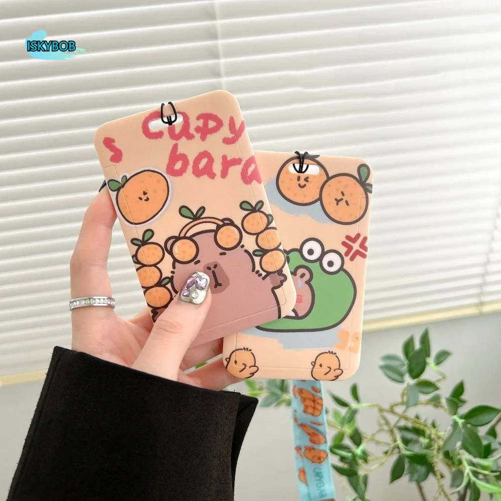 

Badge Sleeve ABS Capybara Card Holder Plastic Animal Cartoon Card Case Sliding with Lanyard Bus Card Cover Work