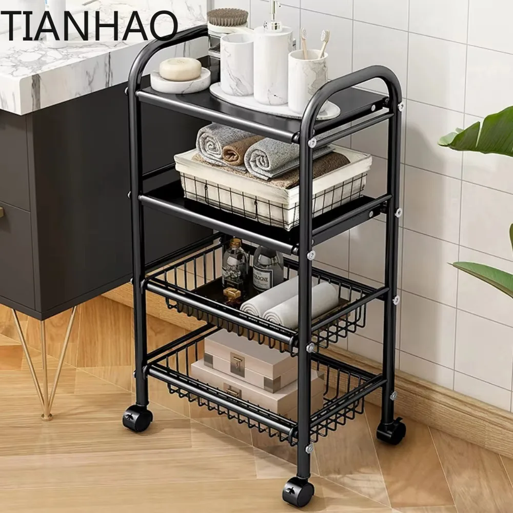 Kitchen Storage Rack Floor Standing Storage Rack with Wheel Microwave Shelf Cart Multifunctional Microwave Oven Vegetable Basket