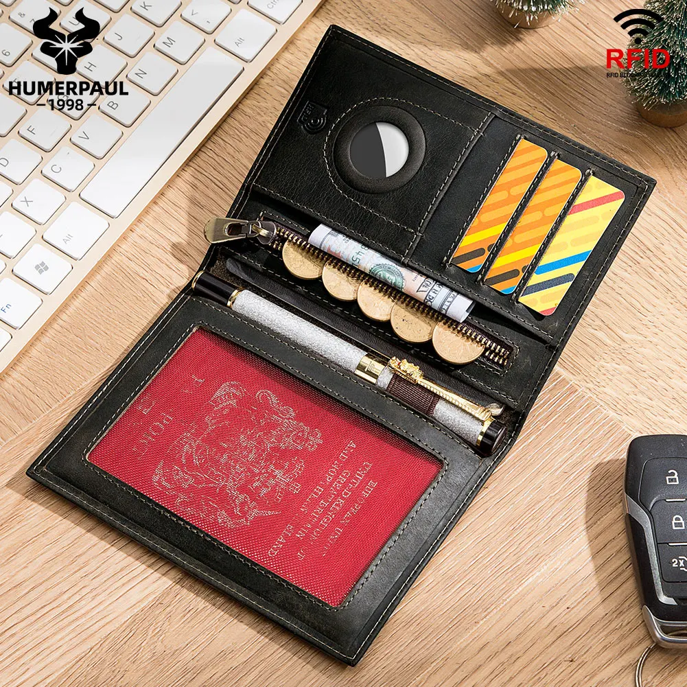 LAREET  Anti-magnetic Wallets New Multifunctional For Men Real Leather Handmade Senior Ultra-thin Zipper Passport Card Cover