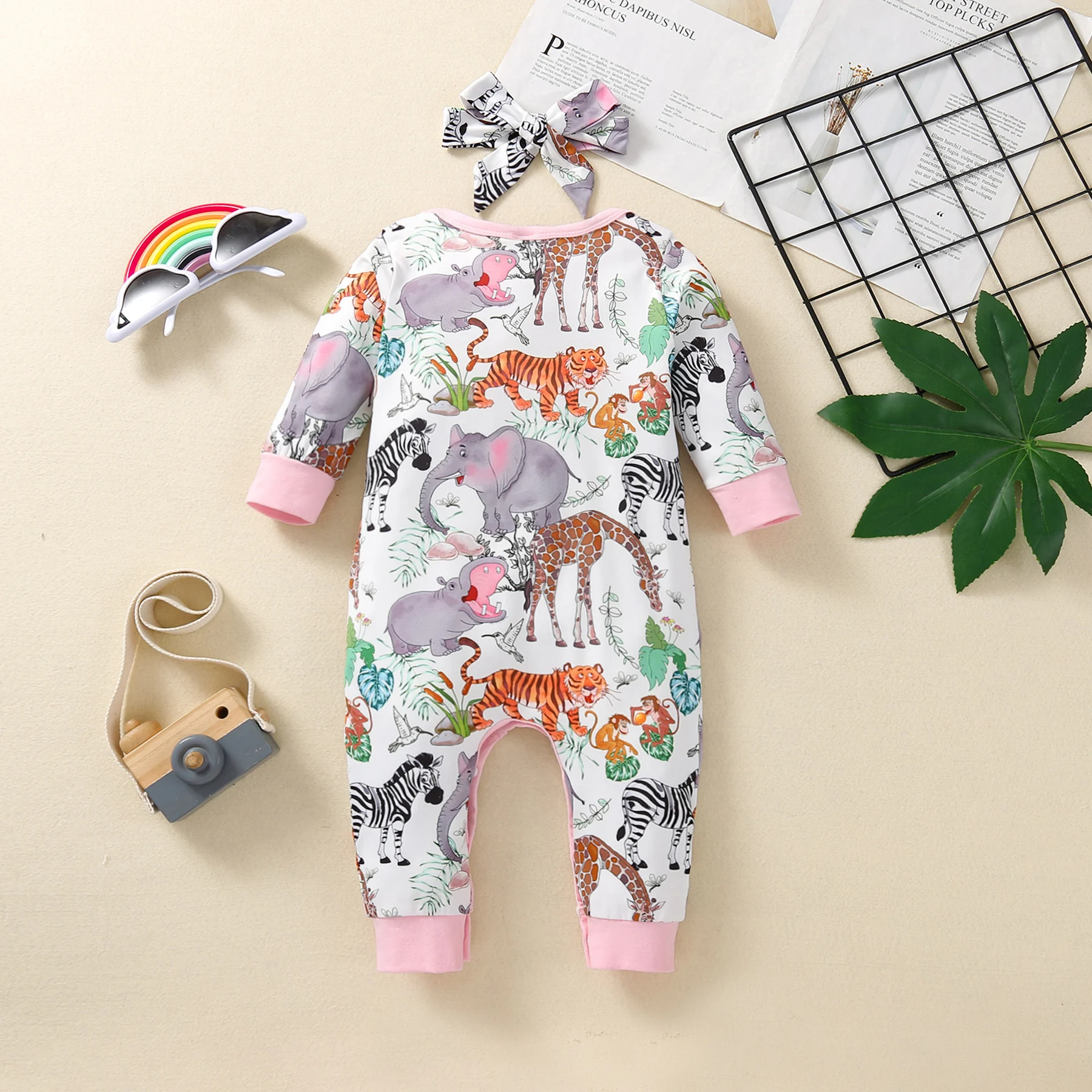 Baby Girl Long Sleeve Jumpsuit +Headband 2pcs Baby Romper Spring and Autumn Infant Newborn Clothing