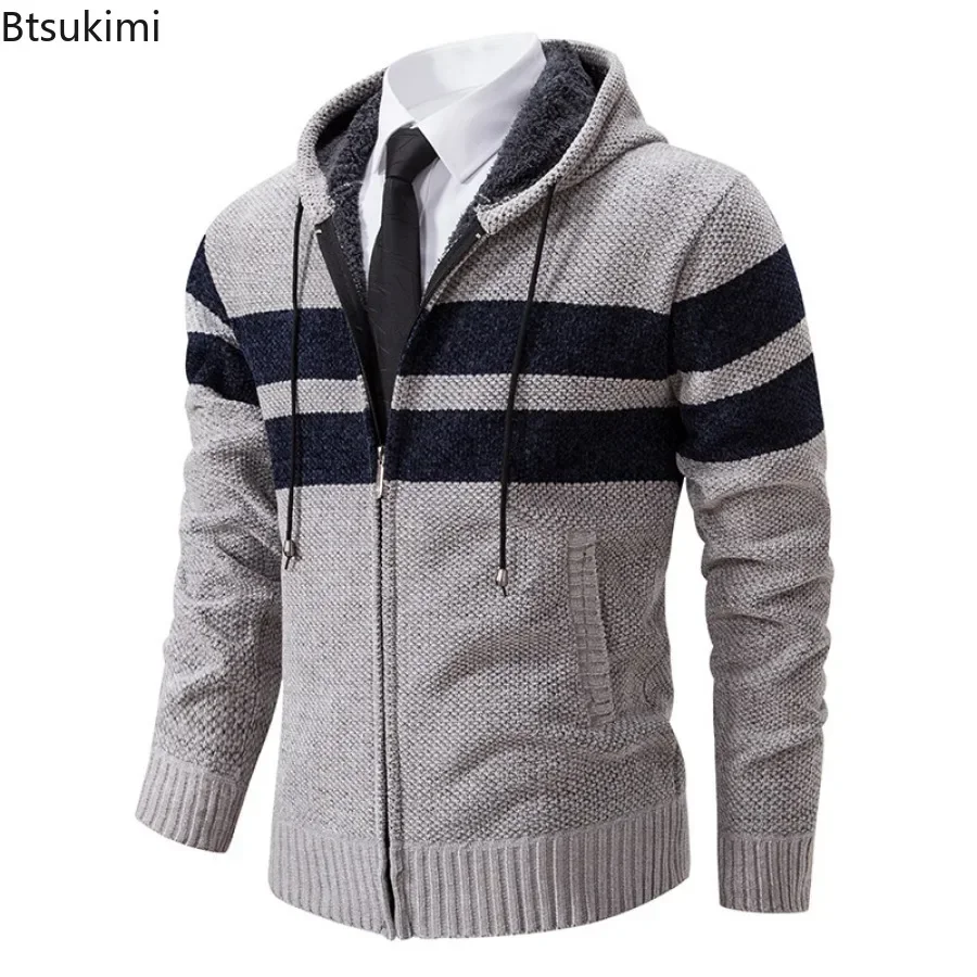 Novo 2025 cardigans com capuz masculino camisola casacos de malha suéteres masculinos jaquetas outono inverno mais grosso quente suéteres casuais cardigans