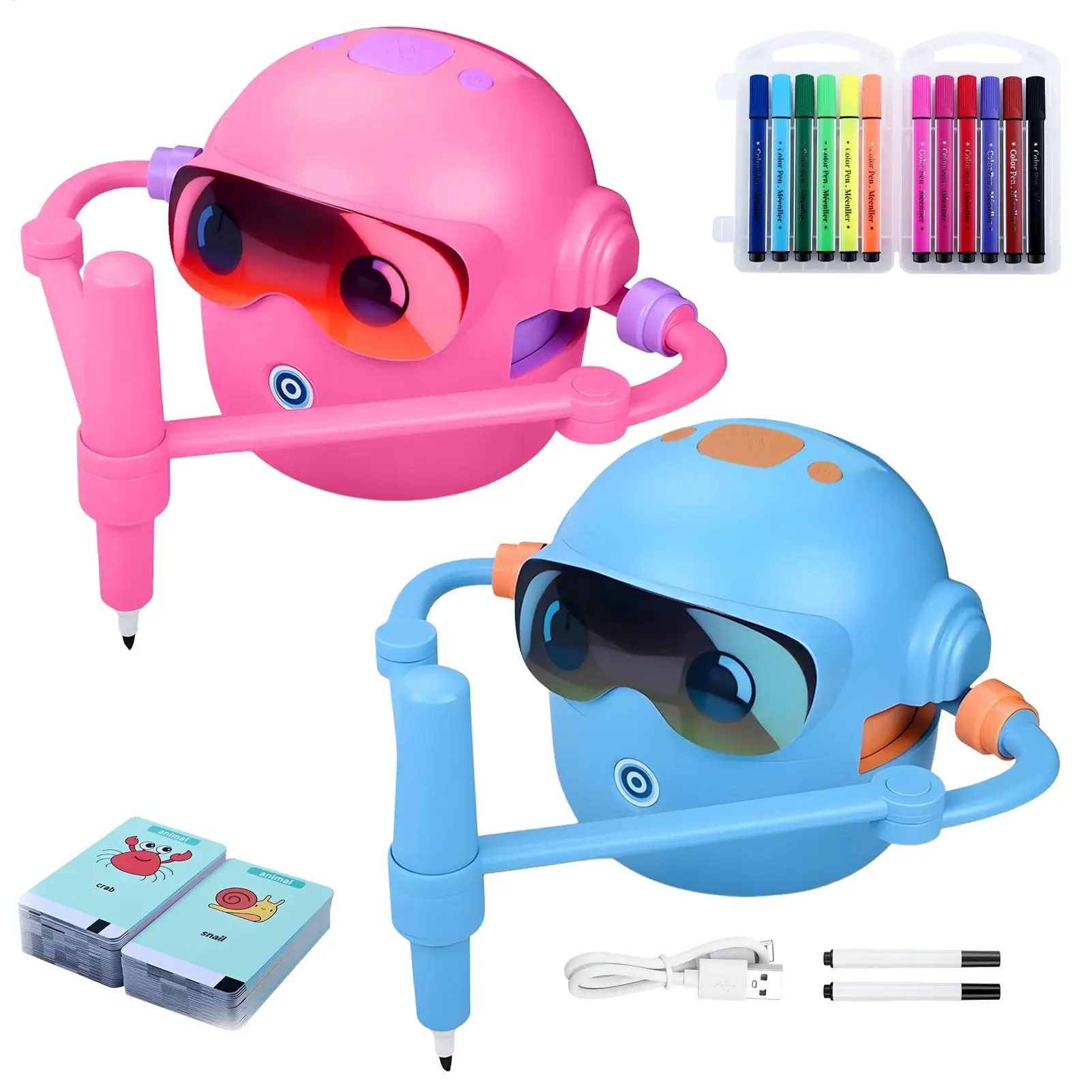 Giocattolo educativo robot da disegno per bambini con guida vocale 100 carte di apprendimento Macchina da schizzo automatica per regalo di compleanno per bambini
