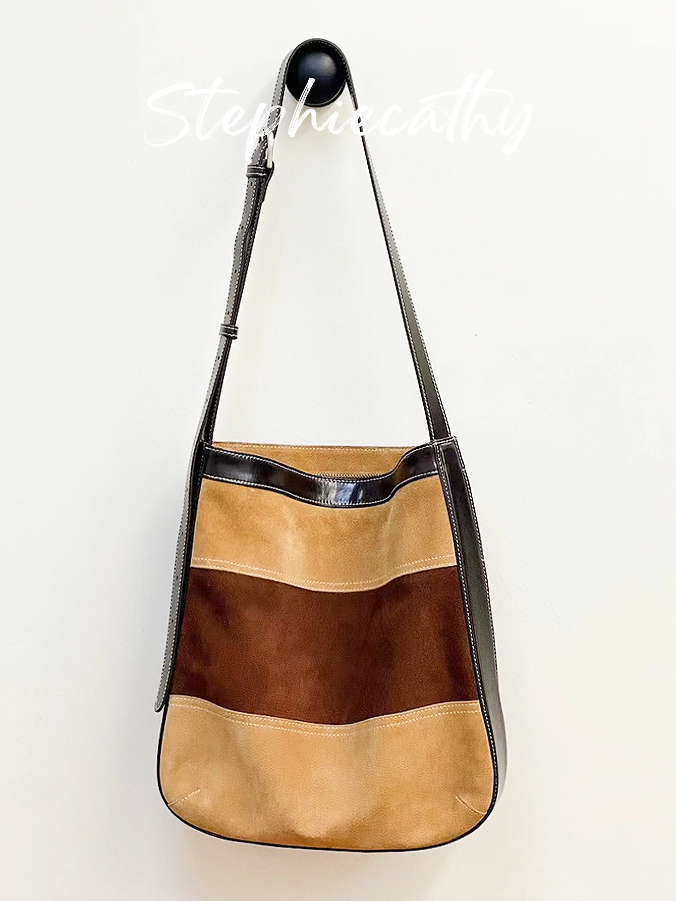 

SC Women Retro Color Block Suede Genuine Leather Shoulder Bag Fashion Square Handbag Hobo Daily Casual Cross body Purse Commute