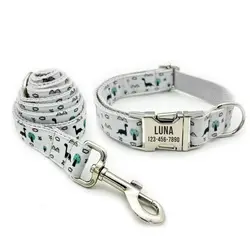 Personalized Dog Collar Customized Pet Collar Free Engraving ID Nameplate Tag Pet Green Dinosaur Puppy Collars Leash