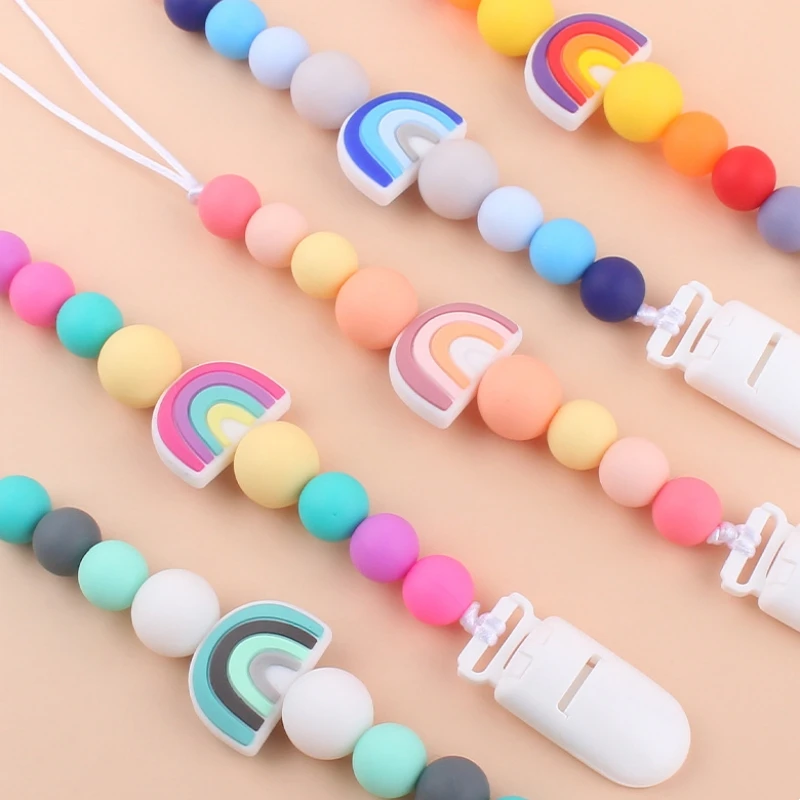 Baby Anti-drop Chain Pacifier Clips Silicone Beads Infant Nipple Appease Soother Chain Dummy Holder Nipple Clip Teether Toys