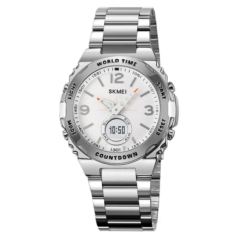 SkmeiCasual ธุรกิจนาฬิกาผู้ชายมัลติฟังก์ชั่ฤดูร้อนเวลาเหล็ก Luminous Dual Display นาฬิกาอิเล็กทรอนิกส์