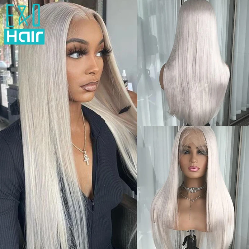 Straight Platinum Ash Blonde Colored T Part Transparent Lace Front Human Hair Wig Frontal Wig Pre Plucked For Womans On Sale