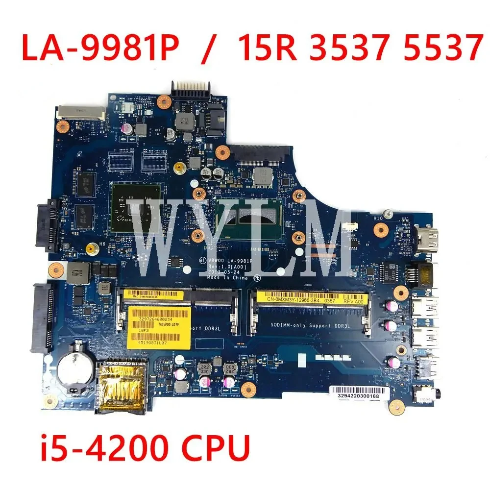 LA-9981P with i5-4200CPU Mainboard For Dell  Latitude 5537 3537  laptop Motherboard CN-0MXM3Y 0MXM3Y working perfect