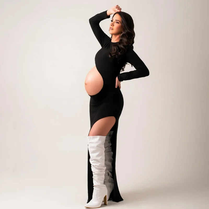 Vestido de maternidad negro para sesión de fotos – Falda larga ajustada - imagen 5