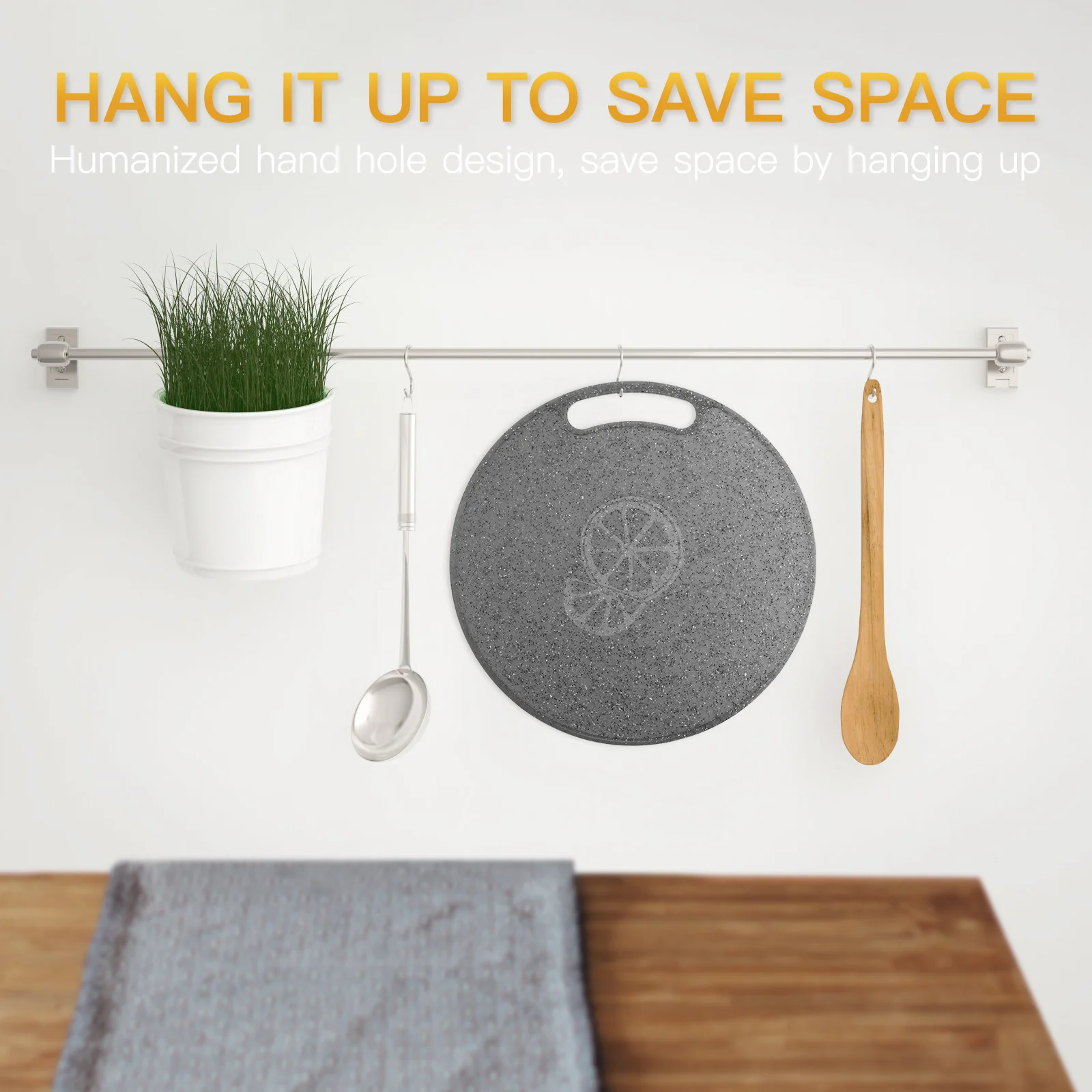 

Imitation Marble Cutting Round Chopping Block For Fruit Vegetable High Density Wall Mounted Kitchen Storage Saver Chopping