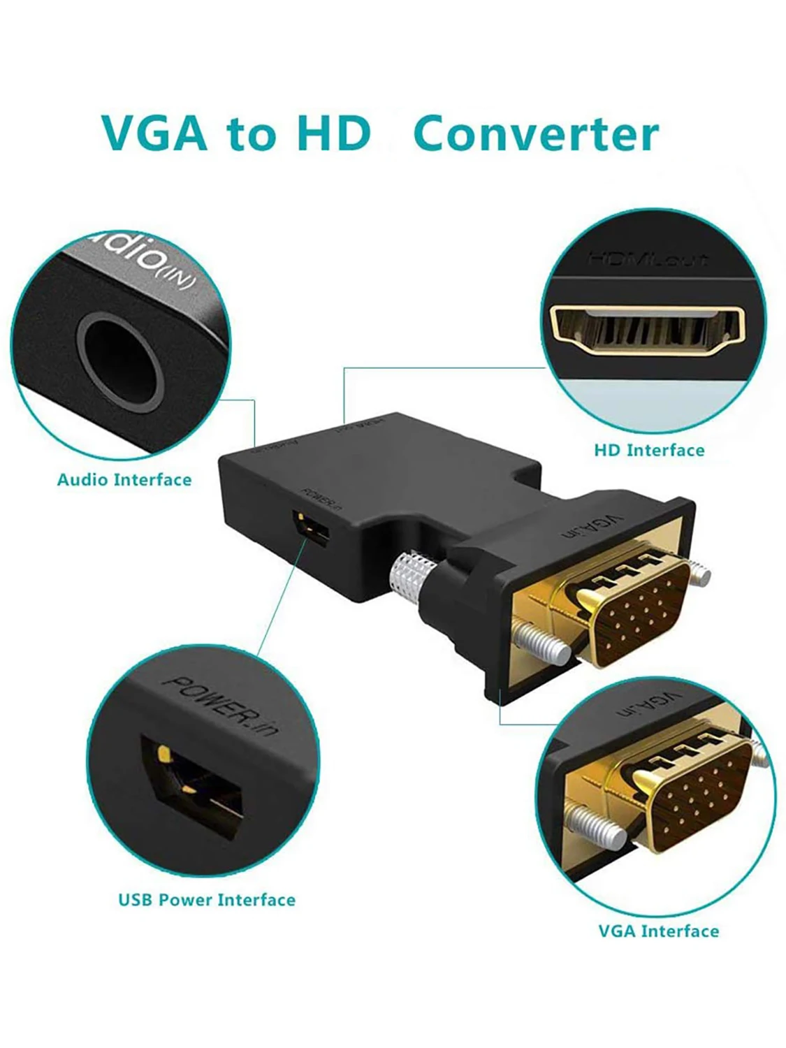 VGA to HD Display Converter with Audio PC VGA Source Output to HDTV Monitor 1080p Video Adapter for Computer Laptop Projector