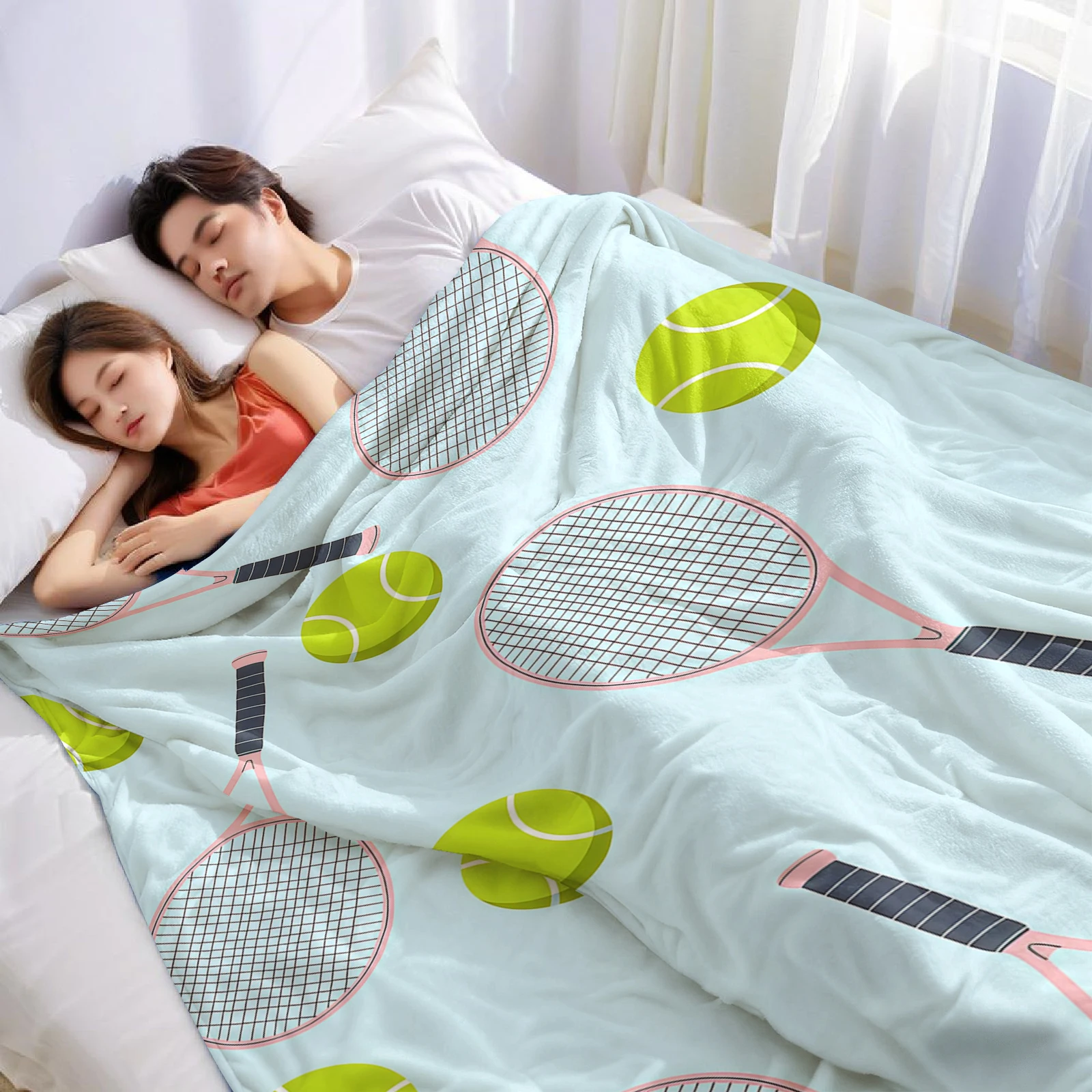 Tennis Print Cartoon Anime Print Flannel Blanket Soft Warm Throw for Kids Bedroom Sofa Bed Christmas Office Car
