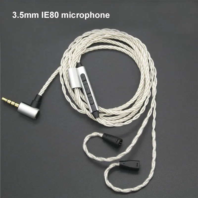 New Silver plated headphone cable for Sennheiser IE80 IE8I IE8 Earphone replacement cable with mic iE80/iE8/iE8i +/-Pushbuttons