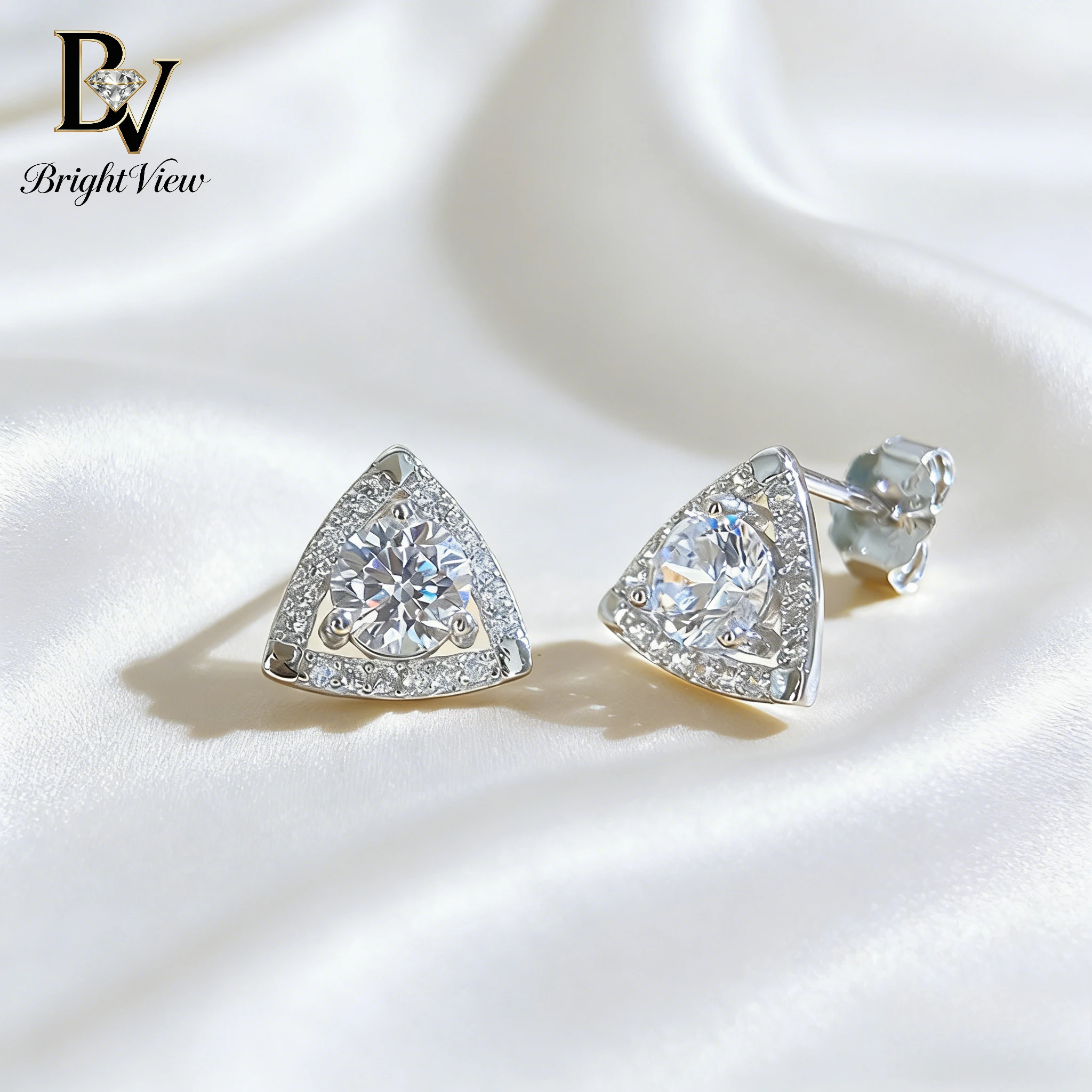 

S925 Sterling Silver Geometric Triangle Stud Earrings Moissanite Real Silver Certified Earrings for Women Gift