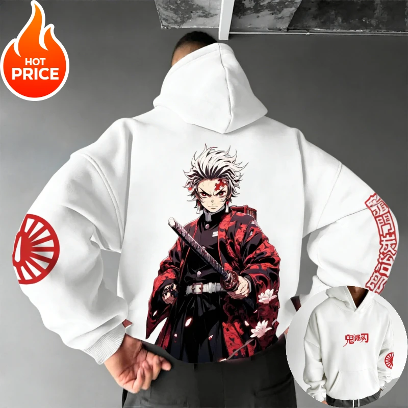 

Kamado Tanjirou Demon Slayer Harajuku Уличная одежда Новая мужская винтажная толстовка с капюшоном Зимняя женская толстовка большого размера с капюшоном Топ с длинными рукавами
