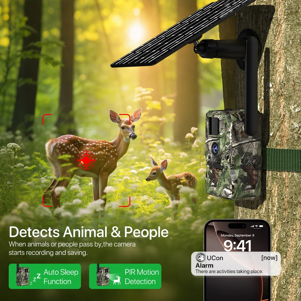 4G LTE Cellular Trail Camera Solar Power 3MP HD IP66 Waterproof PIR Animal And Human Detection Camouflage Outdoor Monitor UBox
