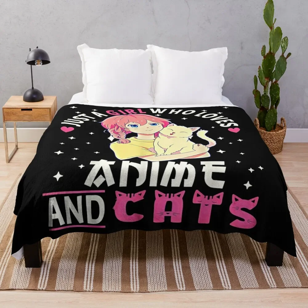 

Just A Girl Who Loves Anime And Cats. Anime Stuff Anime Cat T-Shirt Throw Blanket Cozy Sofa Blanket for TV Watching Napping