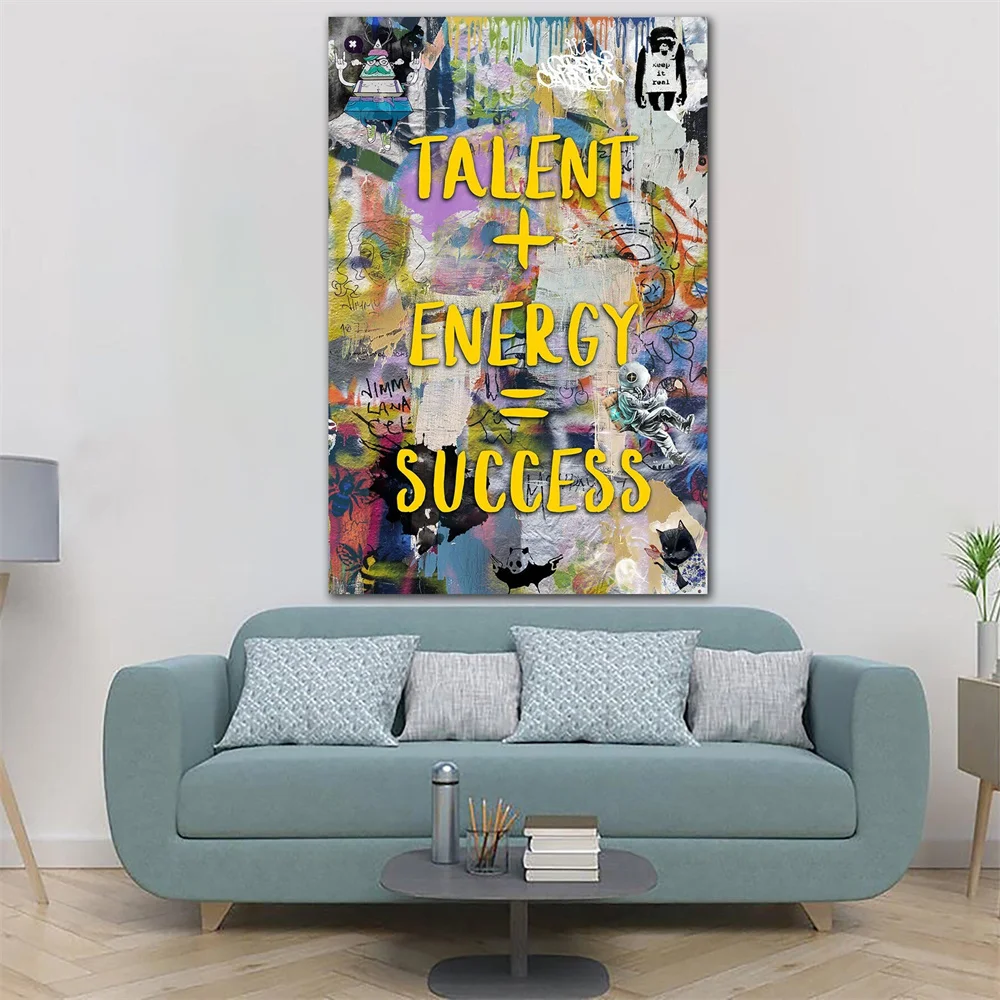 Inspirational Saying Gaffiti Print Canvas Painting Talent and Energy Sign Wall Affirmation Art Motivational Poster Home Decor