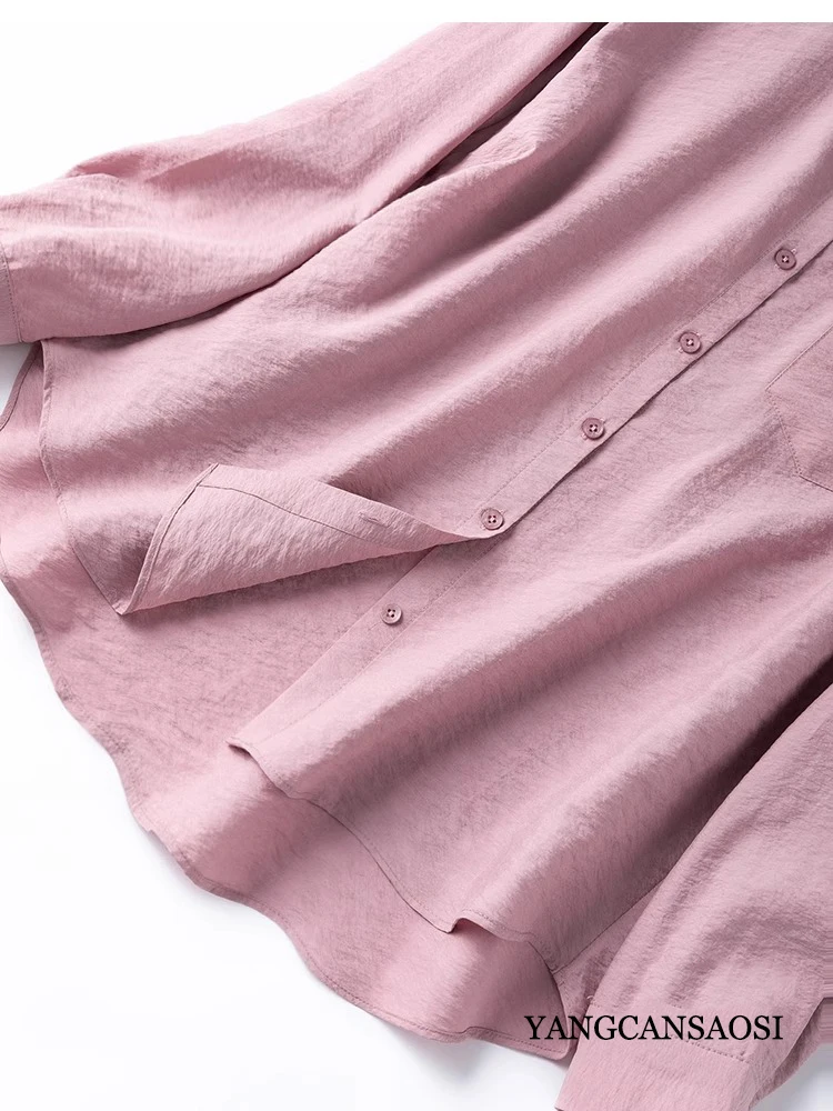 76% Natural Mulberry Silk Dry Silk French Pocket Design Turn-down Collar Loose Office Women's Commuting Long Sleeved Shirt