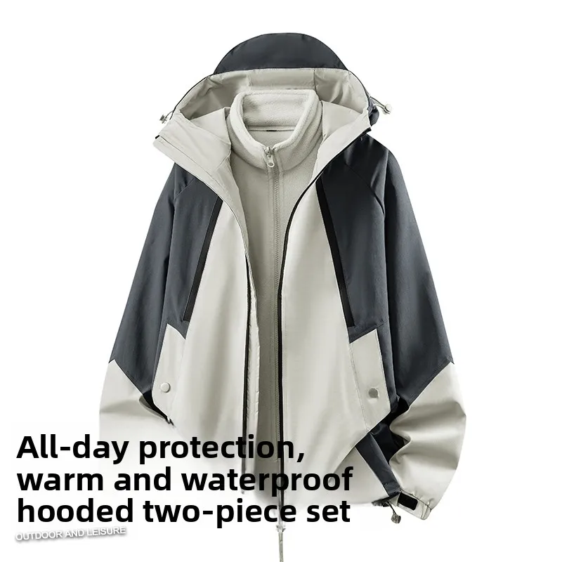 

Мужской осенне-зимний комплект из двух предметов: толстовка с капюшоном и брюки, теплый, с воротником-стойкой, на флисовой подкладке, повседневный, универсальный, с длинными рукавами