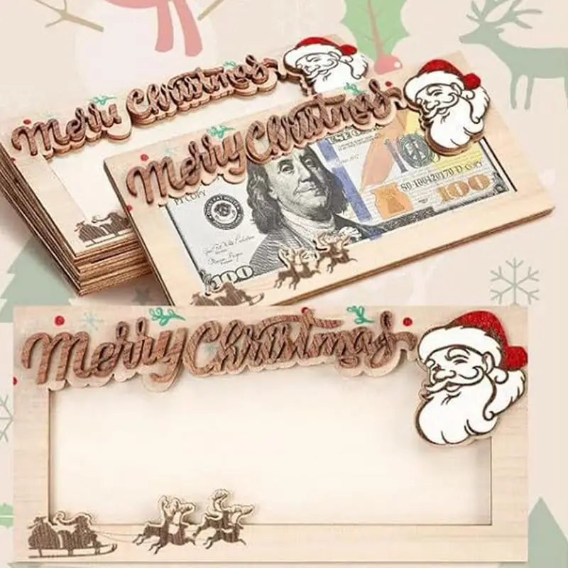 Wooden Christmas Money Holders High-quality Gift Card Holder Christmas Decoration Wallet Funny Santa Cash Gift Envelope