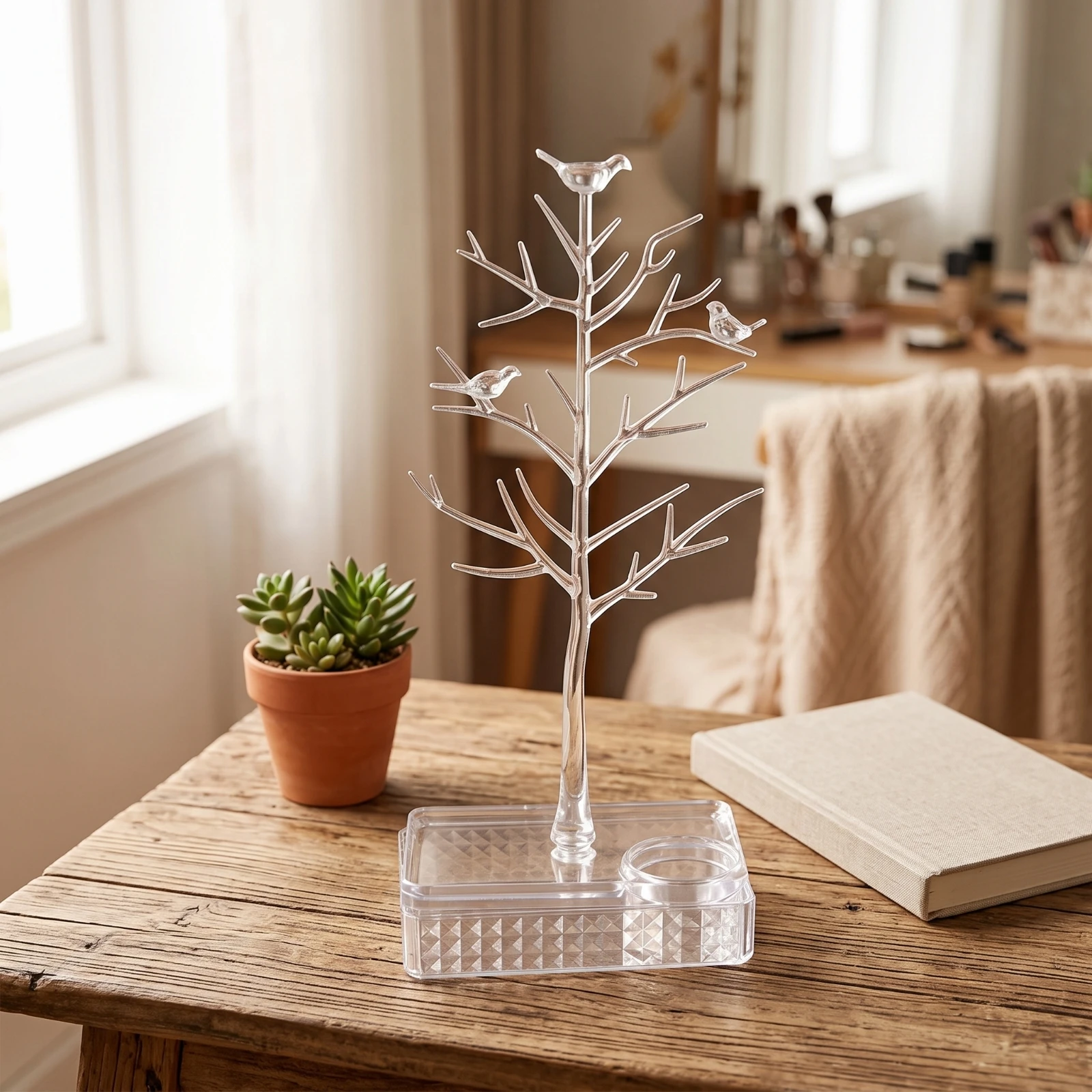 Jewelry Tree with Base Desktop Jewelry Organizer with Tray Earring Holder Stand Stylish Necklace Holder Practical for Women