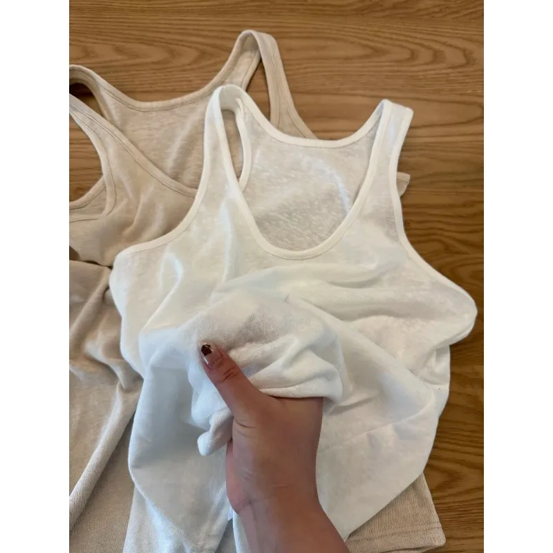 Summer Loose U-neck Lazy Bottoming Top Women's Basic Versatile I-shaped Suspender Simple Temperament Vest Comfortable and Casual
