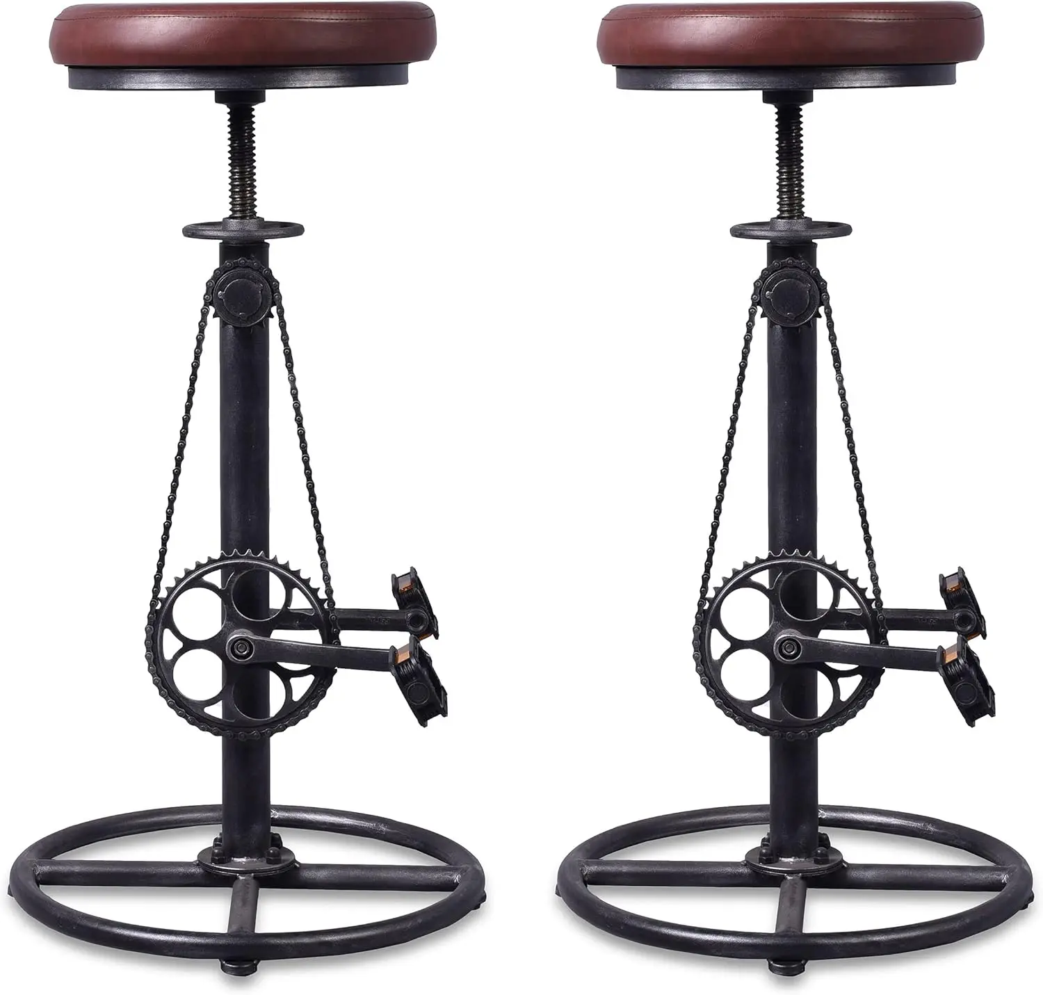 Lokkhan Rustic Swivel Adjustable Bike Stool-29-37 Kitchen Counter Bar Height-Set Of 2 Industrial Farmhouse Countertop