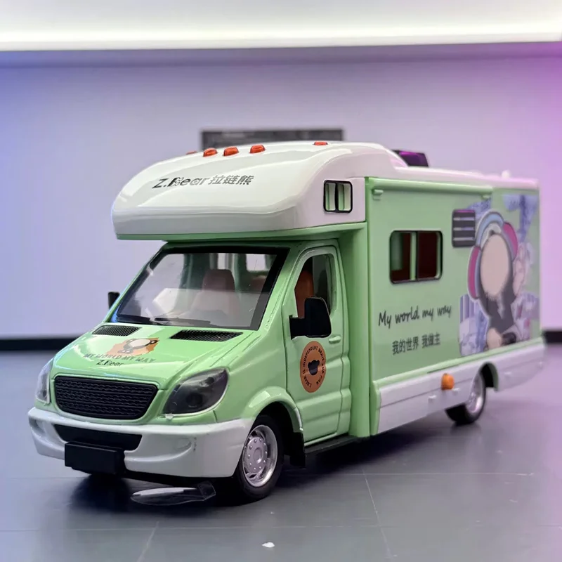

Фирменная коллекция 1:28 из сплава, роскошный автофургон, модель автомобиля, кемпер, фургон, дом на колесах, модель туристического автомобиля, звуковой свет, детская игрушка в подарок