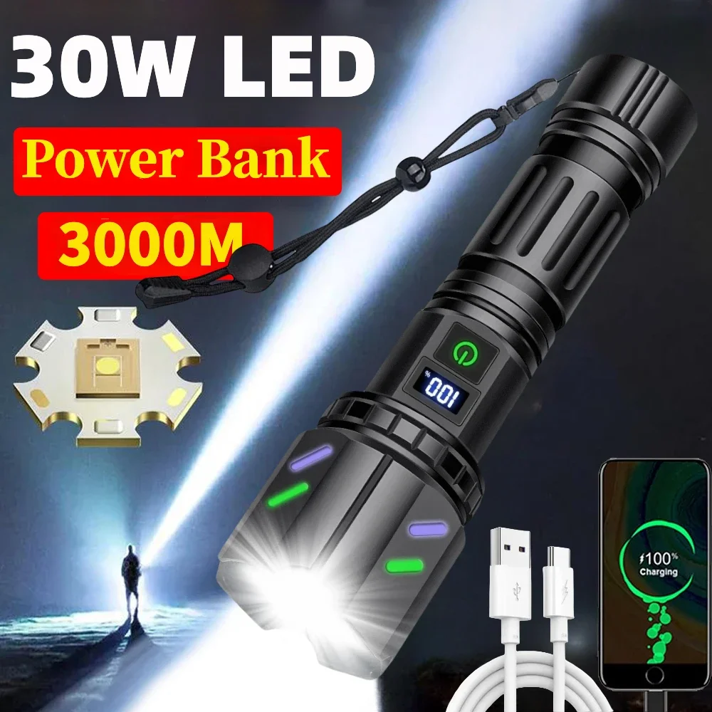 High Power Focused Flashlight White Laser LED Tactical Torch Lamp with Ignition Lens High Power Outdoor Emergency Camping Torch