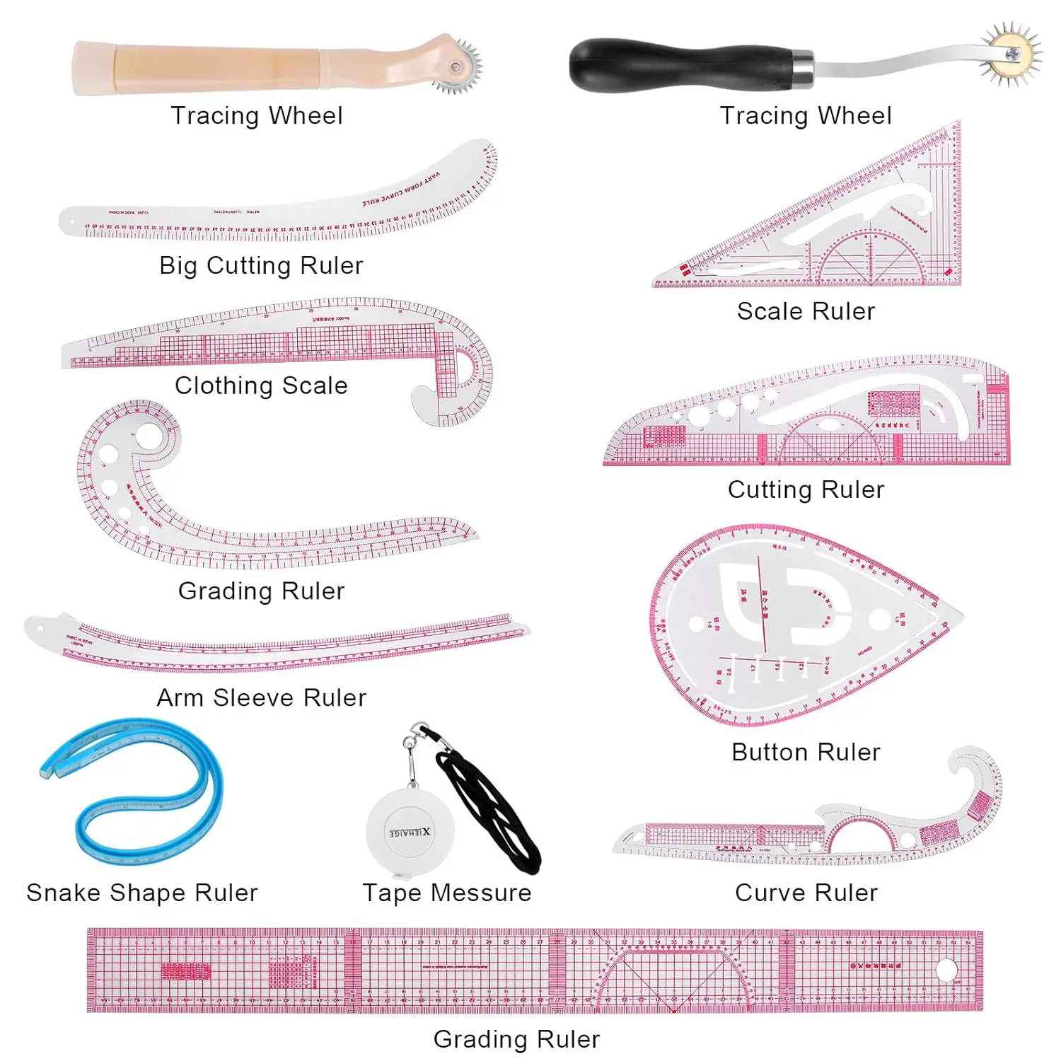 Sewing Ruler Tailor Set French Curve Ruler Accessories, Fashion Pattern Design Ruler- Sewing Pattern Making Tools with Stitching