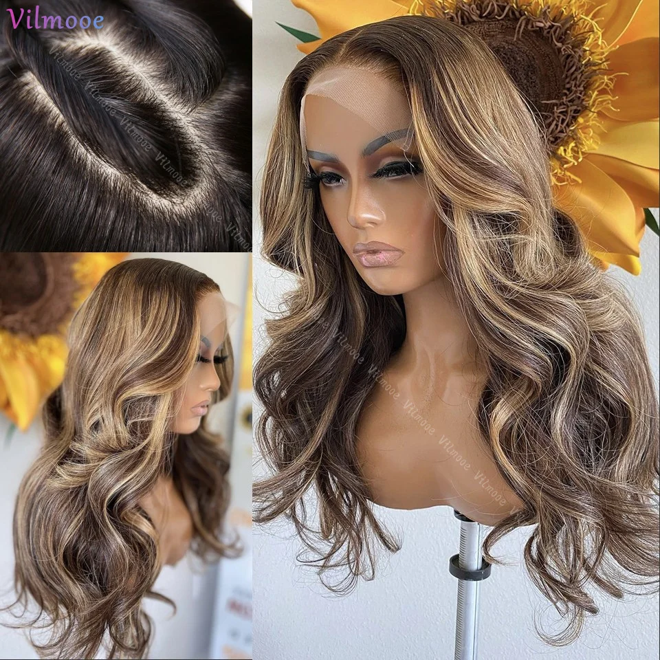 

Highlight Body Wave Human Hair 13x4 Silk Base Lace Front Human Hair Wigs For Women Honey Blonde Transparent 5x5 Lace Closure Wig