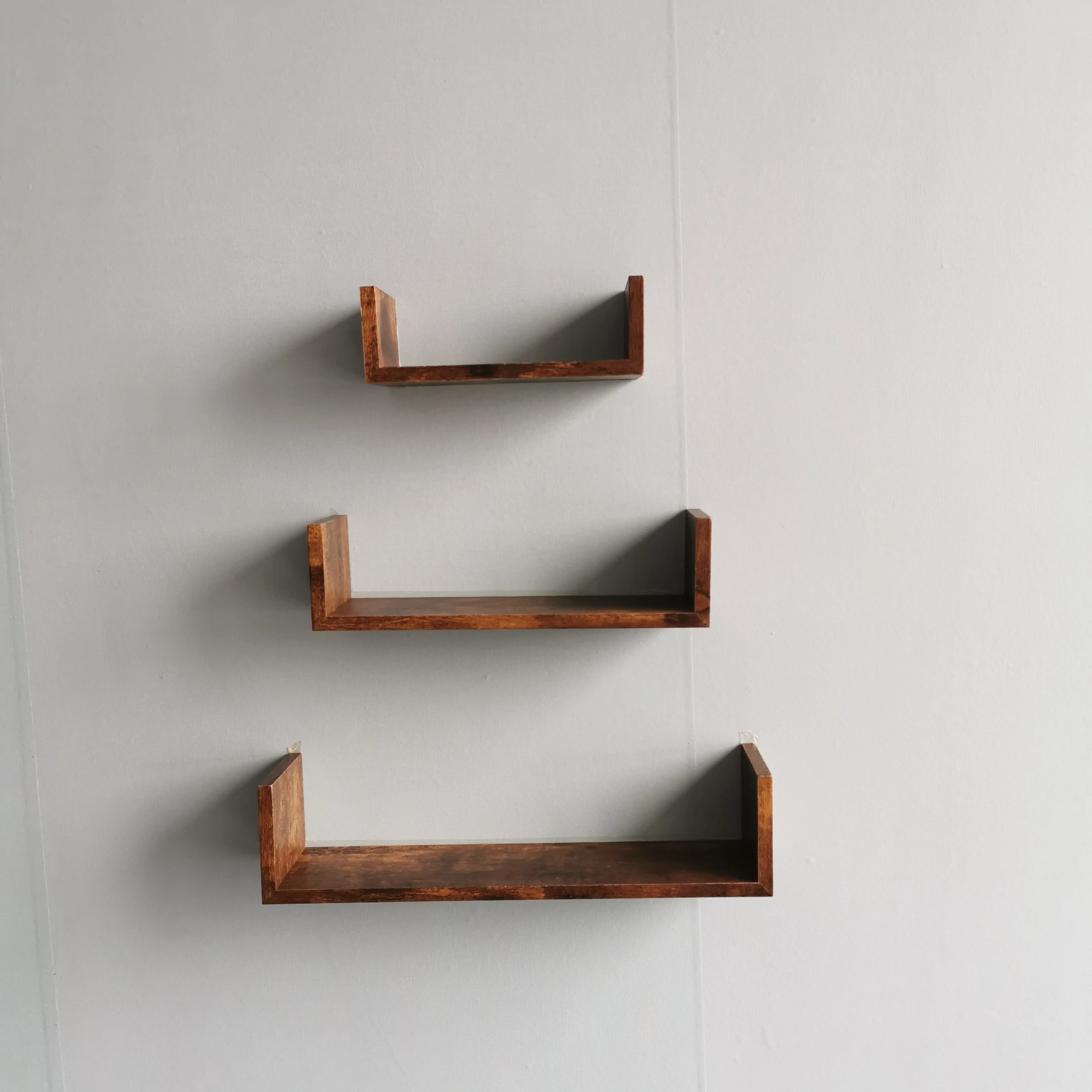 #￥Wall Rack U Shapes Floating Shelves Set of 3 Wall Mounted Morden Rustic Wooden Wood Living Room Furniture Modern PANEL