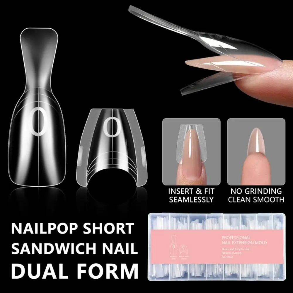 240pcs Oval Shape Sandwich Nail Dual Form Ultra-Thin Quick Shortening Double-Sided Fake Nails Clear Extension No-Trace