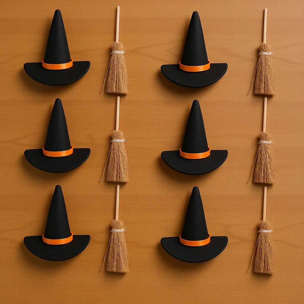 

Hat and Broom Set 7 Pieces for Halloween Crafts Decorations Tiny Ornaments for Party Favors Cake