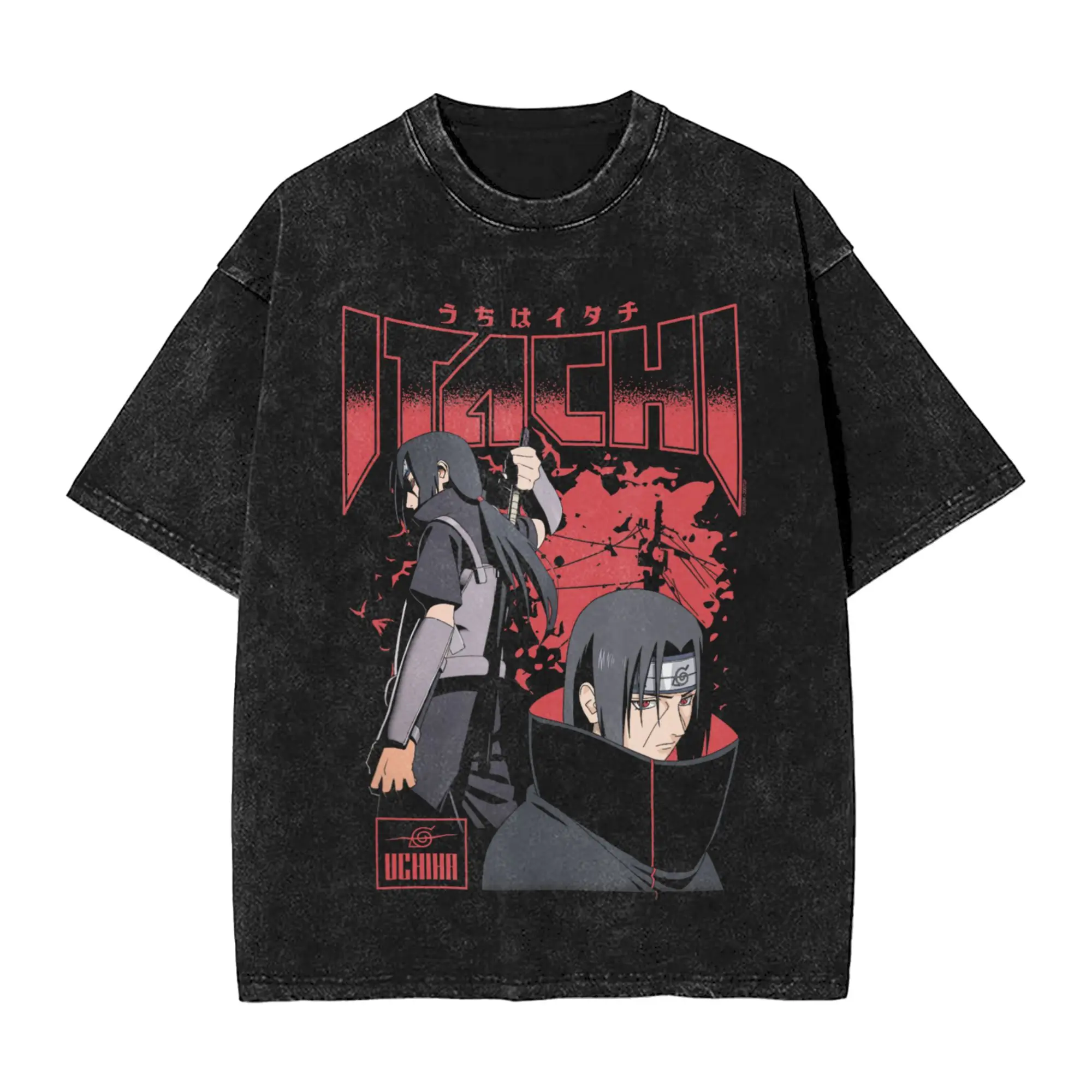 Washed T Shirts Shippuden Itachi Uchiha Red Splatter Anime Narutoes  T-Shirt Oversize Cotton Tops Tops Tees for Men Women