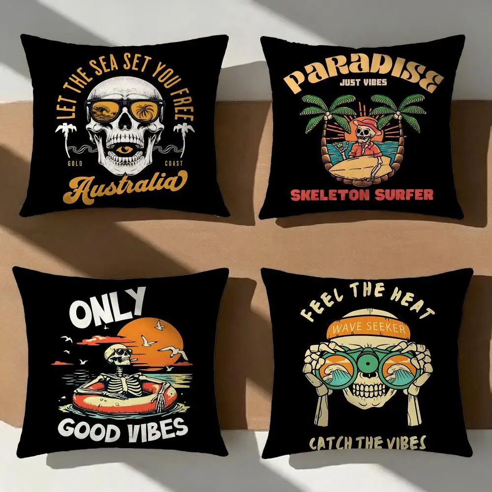 graphic Summer Skull Cushion Cover Pillow Cover Nordic Minimalist Throw DoubleSided Print Cushion Case for Sofa Bedroom Decor