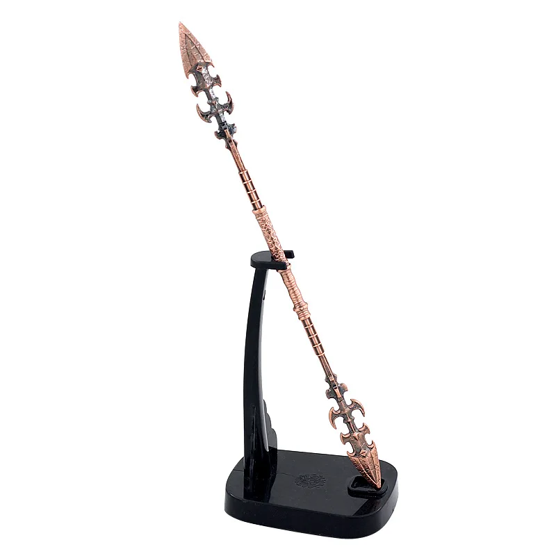 22 سنتيمتر الأسود شوكة Alexios Kassandra أوديسي التيار المتناوب لعبة الأجهزة الطرفية القرون الوسطى المعادن الرمح 1:6 سلاح طويل نموذج الحرف اللعب #1