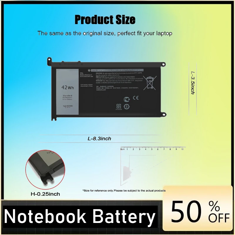 42Wh WDX0R Laptop Battery For Dell Vostro 5468 5471 5568 Inspiron 13 5368 5378 5379 7368 5770 7460 7472 5567 5570 5579