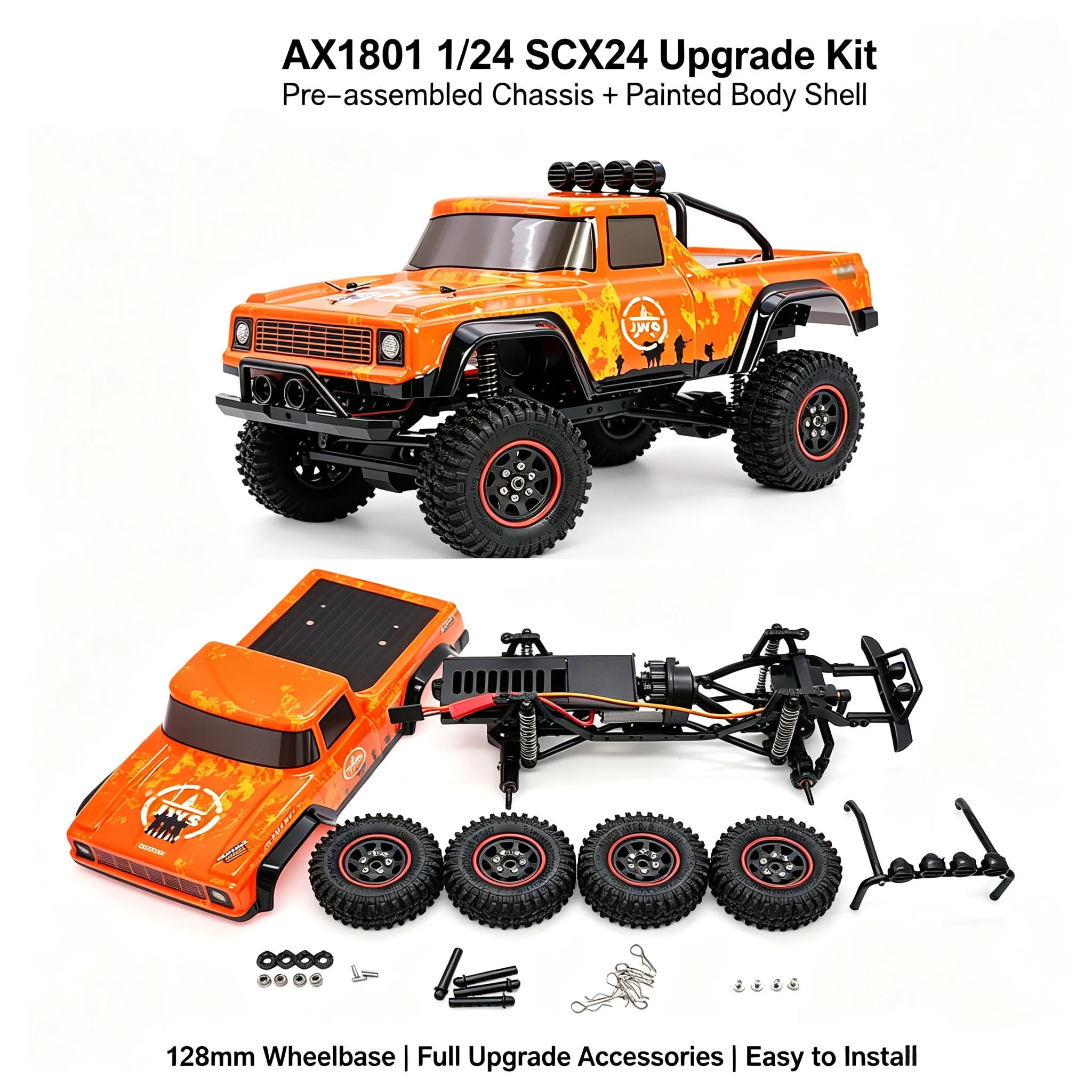 AX1801 1/24 RC Crawler Chassis Kit,128mm Frame With Painted Body Shell Full Upgrade Parts For SCX24 RC Car