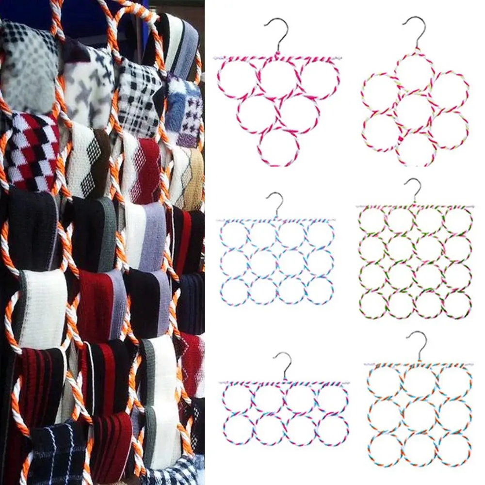 1Pcs Rattan Weave Scarf Hanger Foldable Iron Scarves Holder 6/9/12/16/20/28 Ring Tie Belt Hook Organizer Wardrobe Storage Holder